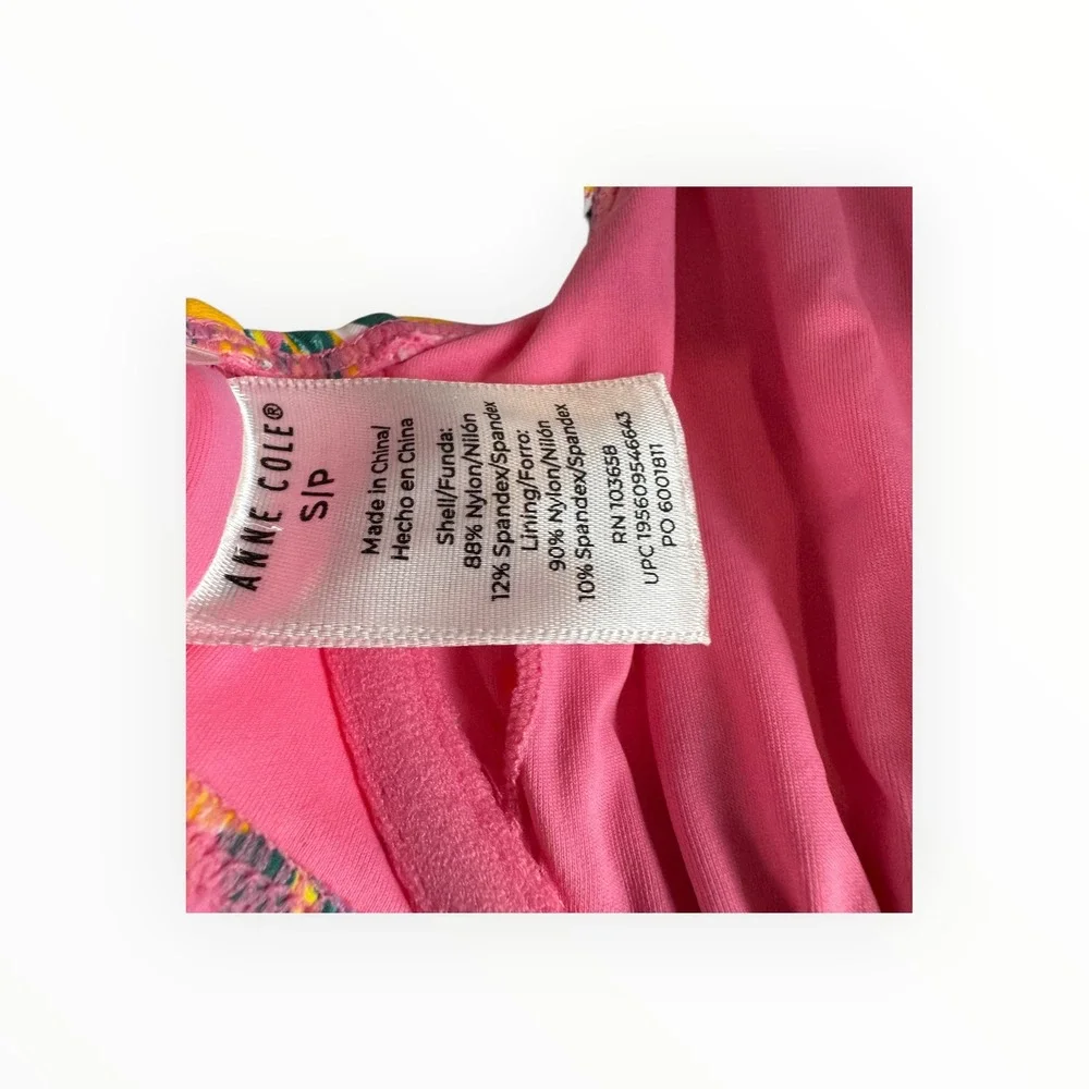 Anne Cole Womens Small Yellow‎ Pink Floral Underwire V-Wire Bikini Swim Top S/P